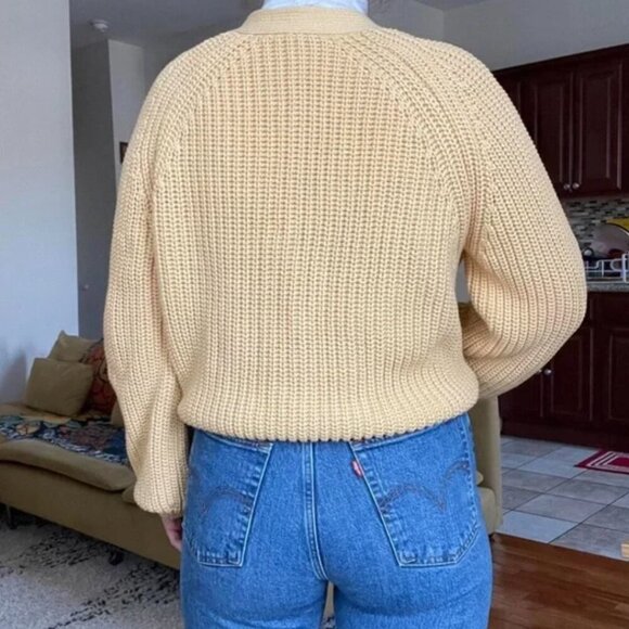 Everlane The Cotton Texture Cardigan Knit Chunky Sweater in Butter Yellow Size M - Picture 2 of 6